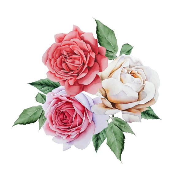 Buquê de aquarela com rosas. Ilustração . — Fotografia de Stock