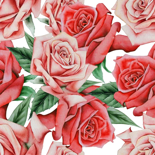 Bright seamless pattern with flowers. Rose. Watercolor illustration. — Stock Photo, Image