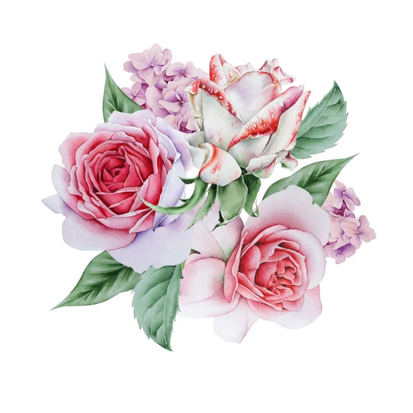 Akvarell bukett med rosor. Illustration. — Stockfoto