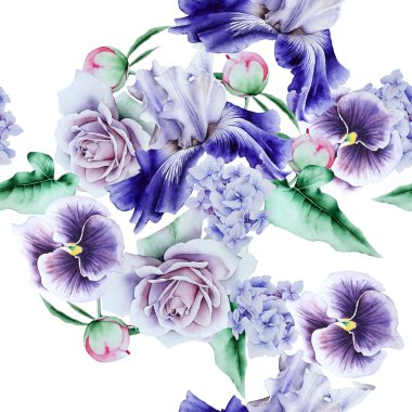 Çiçekler ile parlak Dikişsiz desen. Suluboya illüstrasyon.