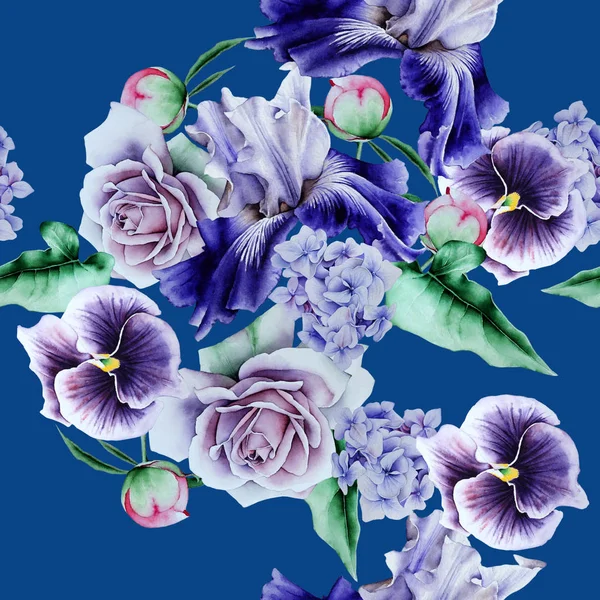 Helles, nahtloses Muster mit Blumen. Aquarellillustration. — Stockfoto