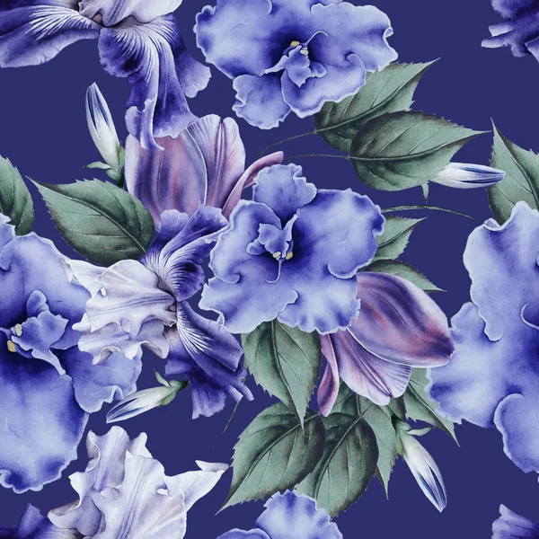 Fényes varratmentes mintázat virágokkal. Akvarell illusztráció. H — Stock Fotó