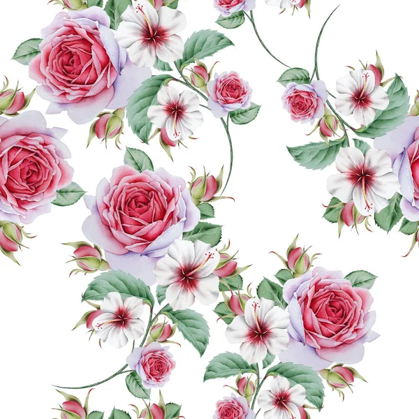 Ljust sömlöst mönster med blommor. Akvarell illustration. H — Stockfoto