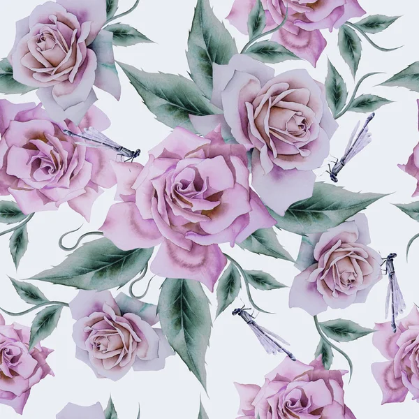 Яскравий безшовний візерунок з квітами. Роуз. Акварель ілюстрація — стокове фото