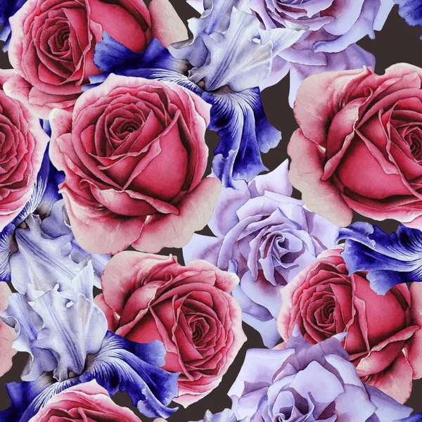 Heldere naadloze patroon met bloemen. Aquarel illustratie. H — Stockfoto