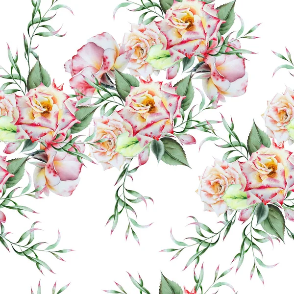 Padrão Sem Costura Brilhante Com Flores Rose Ilustração Aquarela Desenhado — Fotografia de Stock