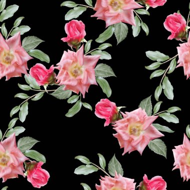 Çiçeklerle kusursuz desen. Gül. Suluboya. El çizimi.