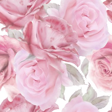 Çiçeklerle kusursuz desen. Gül. Suluboya. El çizimi.