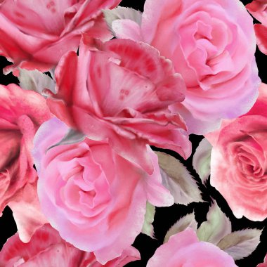 Çiçeklerle kusursuz desen. Gül. Suluboya. El çizimi.