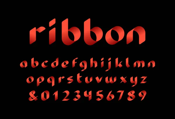 Fonta Ribbon Alfabet Vektor Dengan Huruf Dan Angka Kecil - Stok Vektor