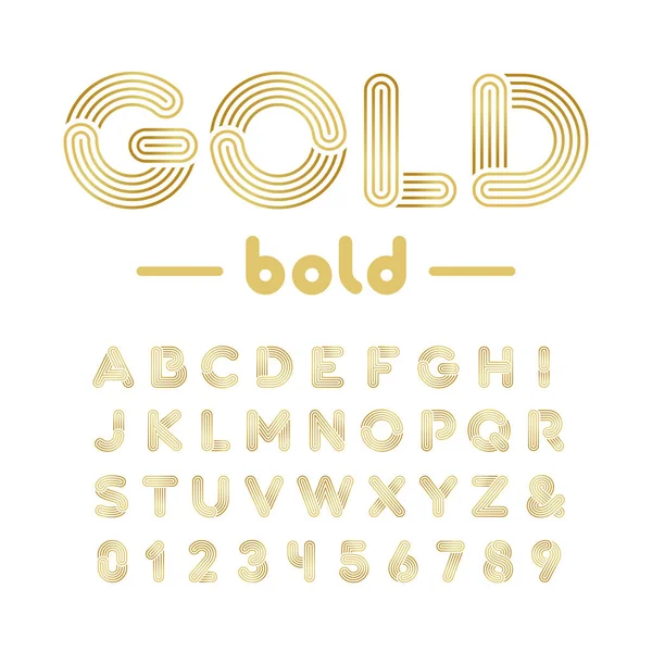 Fonte Dourada Alfabeto Vetorial Com Efeito Dourado Letras Números — Vetor de Stock