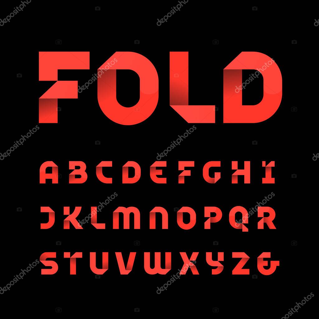 Paper font. Vector alphabet with fold effect letters.