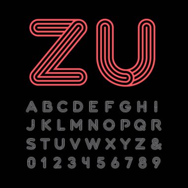 Linear font. Vector alphabet with stripes effect letters and numbers clipart