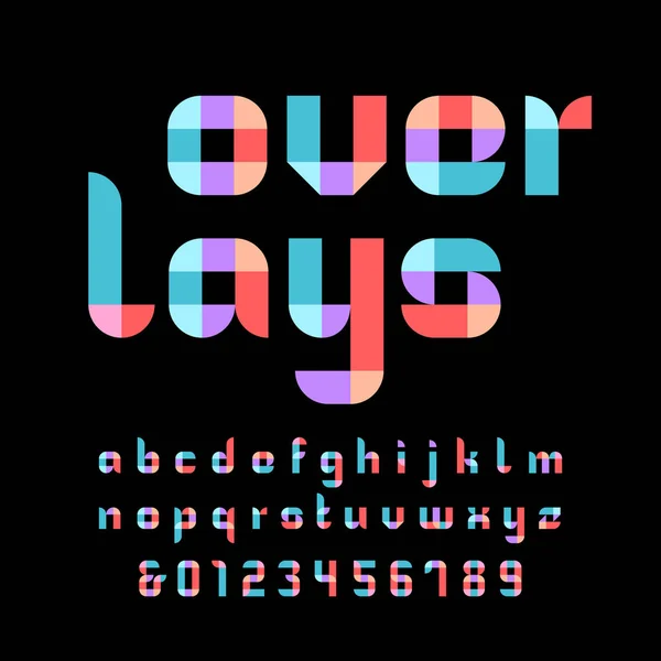 Farbschrift Vektoralphabet Mit Überlagerten Buchstaben Und Zahlen — Stockvektor