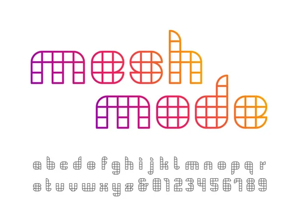 Lineare Schrift Vektoralphabet Mit Mascheneffekt Buchstaben Und Zahlen — Stockvektor