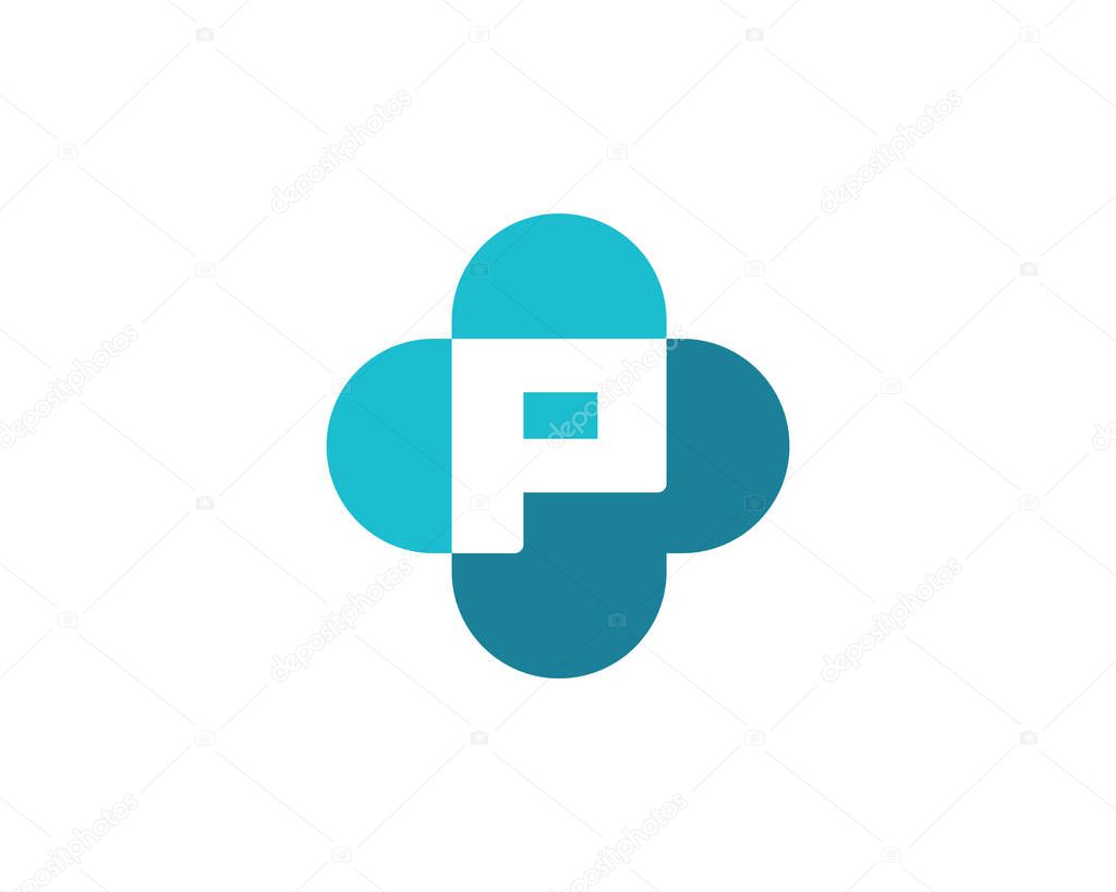 Letter P cross plus medical logo icon design template elements