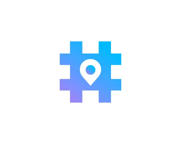 Hashtag símbolo geotag logotipo ícone design elementos de modelo — Vetor de Stock