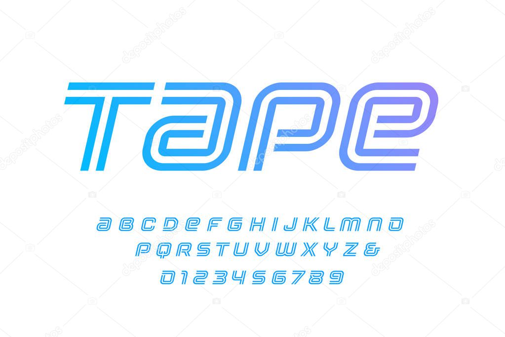 Linear font. Vector alphabet with stripes effect letters and numbers.