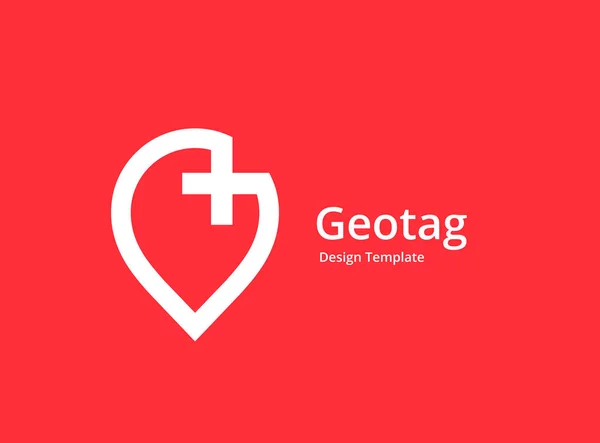 Cruz más geotag o localización pin logotipo médico icono de diseño — Vector de stock