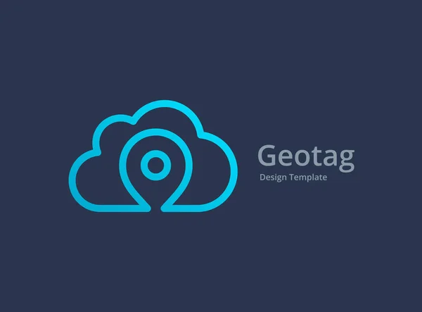 Geotag con diseño de icono de logotipo de pin de nube o ubicación — Vector de stock