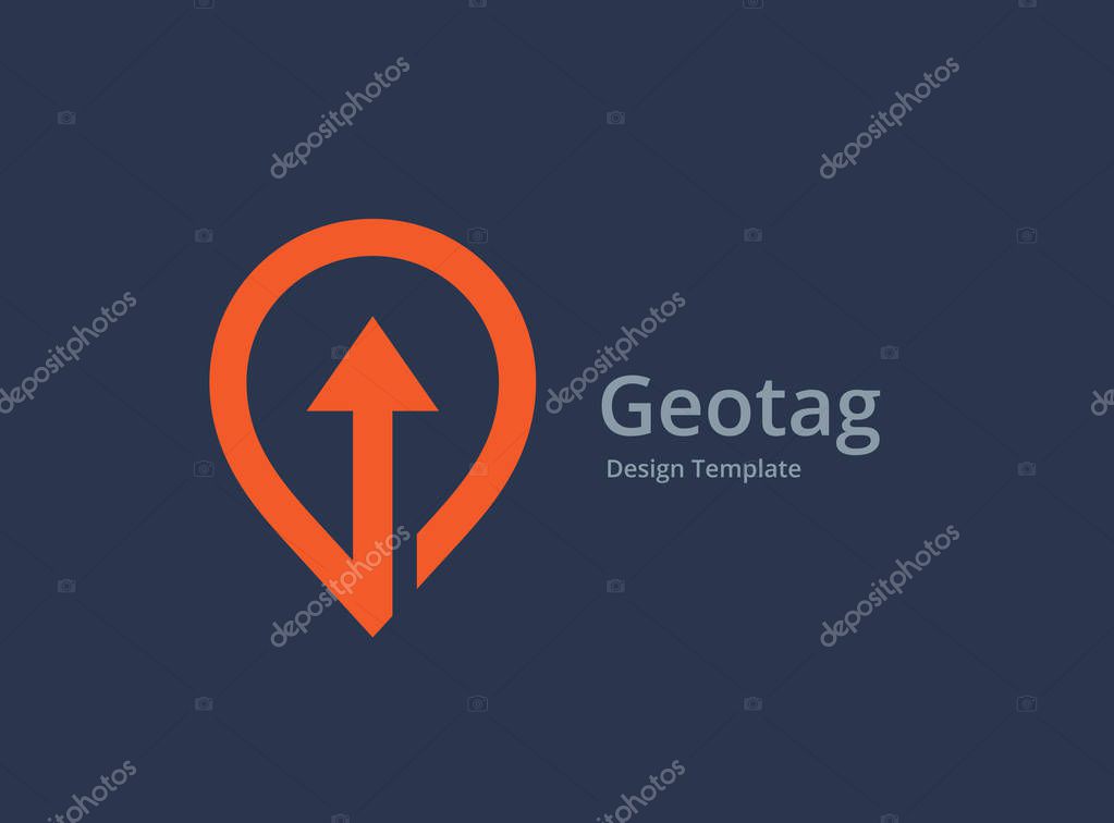Geotag with arrow or location pin logo icon design