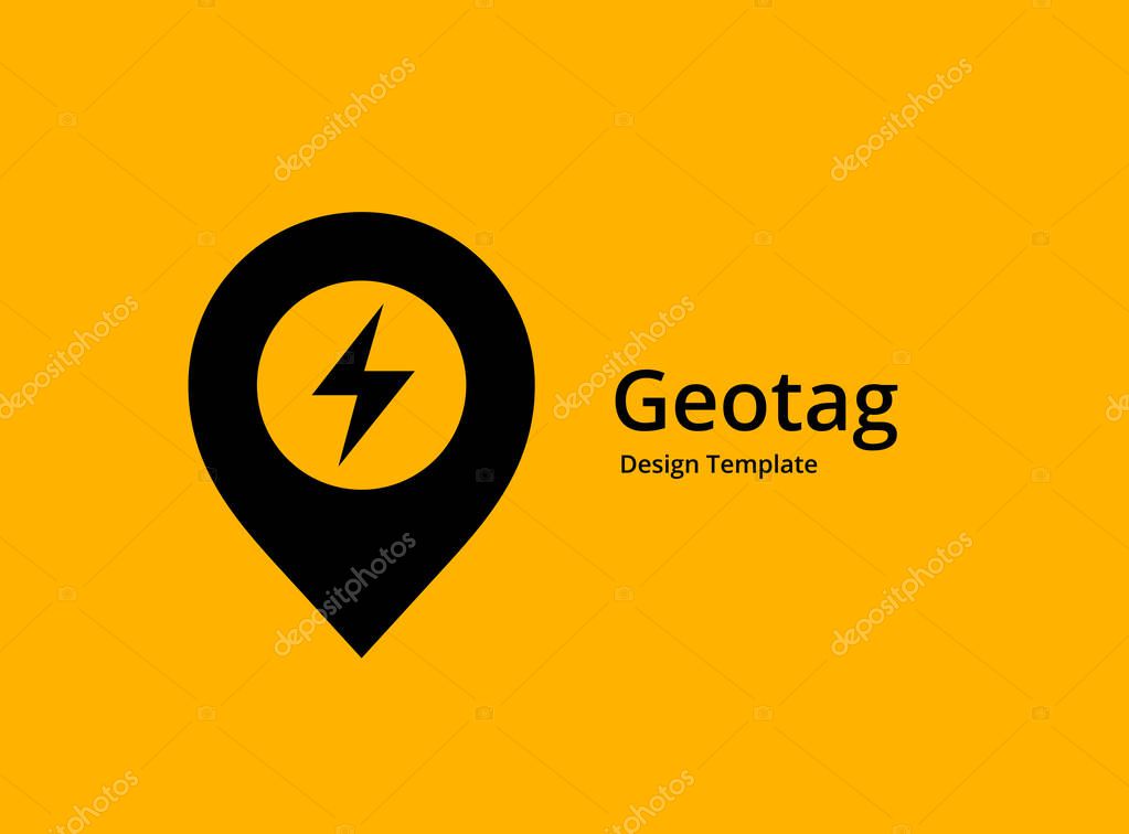 Geotag with lightning or location pin logo icon design