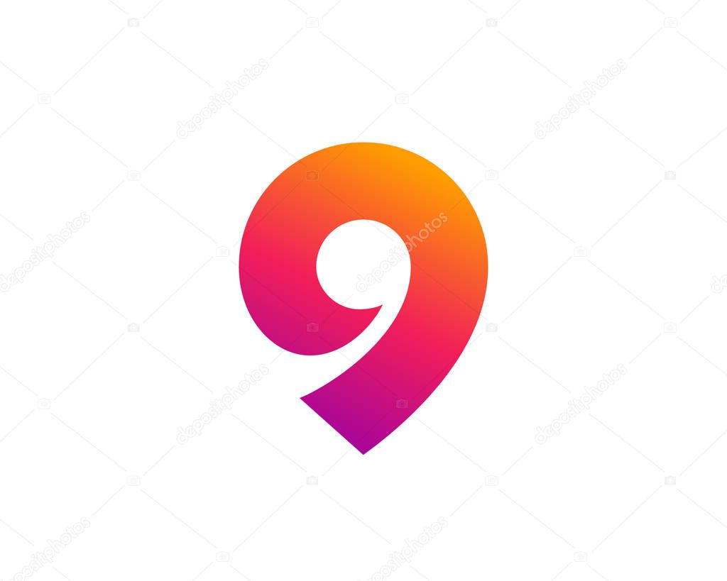 Geotag, location pin or number 9 logo icon design