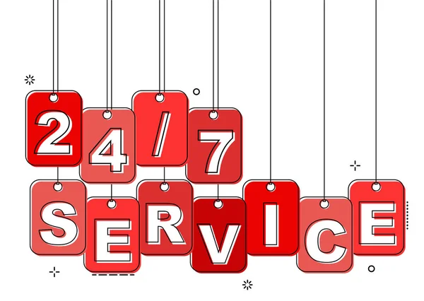 Rode platte lijn tag 24/7 service — Stockvector