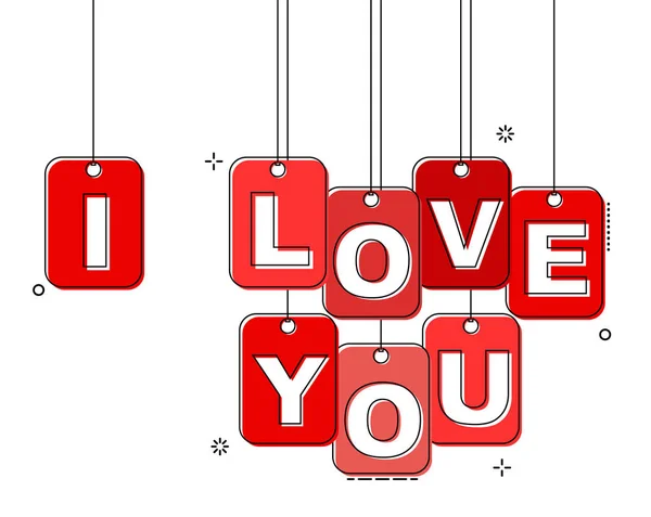 Red flat line tag i love you — Stock Vector