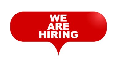 Biz işe olup kırmızı vektör kabarcık afiş