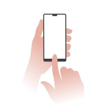 Akıllı telefon şablon vektörüyle el ele tutuşmak. Akıllı telefon scr dokunuyor