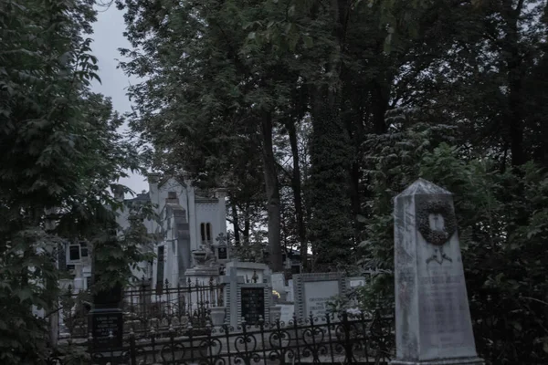 Velhos Monumentos Históricos Uma Parte Velho Assustador Cemitério — Fotografia de Stock