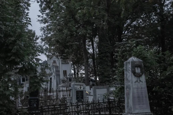 Vecchi Monumenti Storici Della Tomba Una Parte Cimitero Vecchio Raccapricciante — Foto Stock