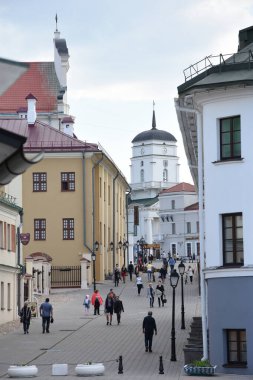Minsk - Belarus Cumhuriyeti 'nin başkenti, Yukarı Şehir manzarası, Kirila ve Mefodia Caddesi, Belediye Binası. 