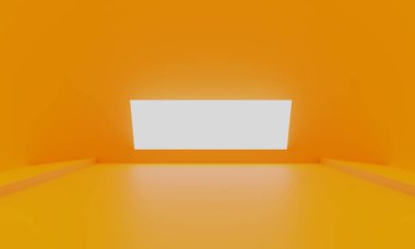 Parlayan ışığı olan turuncu soyut minimal arkaplan boş oda, reklam tasarımı, kopyalama alanı, ürün veya montaj, 3d canlandırma için kullanılabilir