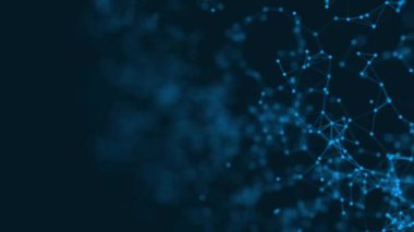 Soyut arka plan koyu mavi. Tıbbi, ticari, mühendislik ve bilimin pleksus hareketi grafiği. Teknoloji konsepti. hareket eden çizgiler ve noktalar. Güzel animasyon. 3 boyutlu görüntüleme. Popüler video. Tam HD