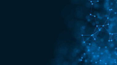 Mavi arkaplanda bağlantı çizgileri olan soyut gelecekçi. Pleksus yapısı. Bilim, İş, İletişim, Tıp, Teknoloji, Ağ, Siber, Bilim-Kurgu Konsepti. İllüzyon. 3B görüntüleme