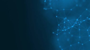 Soyut arka plan koyu mavi. Tıbbi, ticari, mühendislik ve bilimin pleksus hareketi grafiği. Teknoloji konsepti. hareket eden çizgiler ve noktalar. Güzel animasyon. 3 boyutlu görüntüleme. Popüler video. 4K UHD