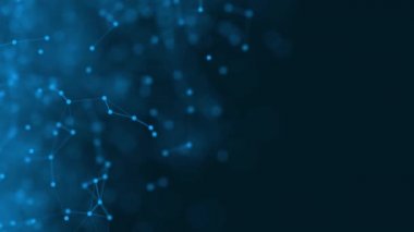 Soyut arka plan koyu mavi. Tıbbi, ticari, mühendislik ve bilimin pleksus hareketi grafiği. Teknoloji konsepti. hareket eden çizgiler ve noktalar. Güzel animasyon. 3 boyutlu görüntüleme. Popüler video. 4K UHD