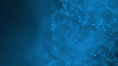 Soyut arka plan koyu mavi. Tıbbi, ticari, mühendislik ve bilimin pleksus hareketi grafiği. Teknoloji konsepti. hareket eden çizgiler ve noktalar. Güzel animasyon. 3 boyutlu görüntüleme. Popüler video. 4K UHD