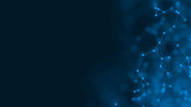 Mavi arkaplanda bağlantı çizgileri olan soyut gelecekçi. Pleksus yapısı. Bilim, İş, İletişim, Tıp, Teknoloji, Ağ, Siber, Bilim-Kurgu Konsepti. İllüzyon. 3B görüntüleme