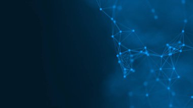 Mavi arkaplanda bağlantı çizgileri olan soyut gelecekçi. Pleksus yapısı. Bilim, İş, İletişim, Tıp, Teknoloji, Ağ, Siber, Bilim-Kurgu Konsepti. İllüzyon. 3B görüntüleme