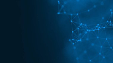 Mavi arkaplanda bağlantı çizgileri olan soyut gelecekçi. Pleksus yapısı. Bilim, İş, İletişim, Tıp, Teknoloji, Ağ, Siber, Bilim-Kurgu Konsepti. İllüzyon. 3B görüntüleme
