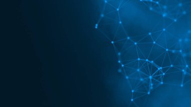 Mavi arkaplanda bağlantı çizgileri olan soyut gelecekçi. Pleksus yapısı. Bilim, İş, İletişim, Tıp, Teknoloji, Ağ, Siber, Bilim-Kurgu Konsepti. İllüzyon. 3B görüntüleme