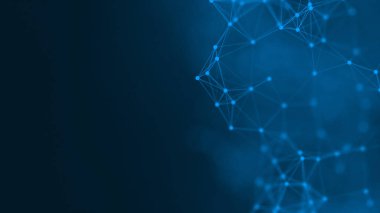 Mavi arkaplanda bağlantı çizgileri olan soyut gelecekçi. Pleksus yapısı. Bilim, İş, İletişim, Tıp, Teknoloji, Ağ, Siber, Bilim-Kurgu Konsepti. İllüzyon. 3B görüntüleme