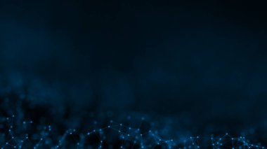 Mavi arkaplanda bağlantı çizgileri olan soyut gelecekçi. Pleksus yapısı. Bilim, İş, İletişim, Tıp, Teknoloji, Ağ, Siber, Bilim-Kurgu Konsepti. İllüzyon. 3B görüntüleme