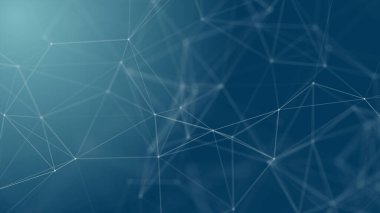 Mavi arkaplanda bağlantı çizgileri olan soyut gelecekçi. Pleksus yapısı. Bilim, İş, İletişim, Tıp, Teknoloji, Ağ, Siber, Bilim-Kurgu Konsepti. İllüzyon. 3B görüntüleme
