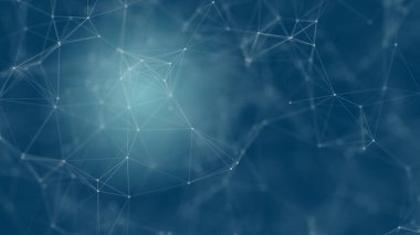 Mavi arkaplanda bağlantı çizgileri olan soyut gelecekçi. Pleksus yapısı. Bilim, İş, İletişim, Tıp, Teknoloji, Ağ, Siber, Bilim-Kurgu Konsepti. İllüzyon. 3B görüntüleme