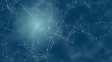 Mavi arkaplanda bağlantı çizgileri olan soyut gelecekçi. Pleksus yapısı. Bilim, İş, İletişim, Tıp, Teknoloji, Ağ, Siber, Bilim-Kurgu Konsepti. İllüzyon. 3B görüntüleme