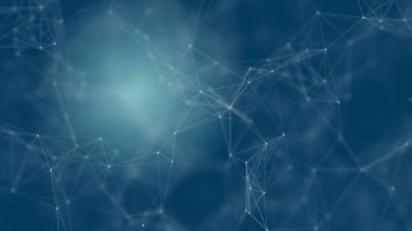 Mavi arkaplanda bağlantı çizgileri olan soyut gelecekçi. Pleksus yapısı. Bilim, İş, İletişim, Tıp, Teknoloji, Ağ, Siber, Bilim-Kurgu Konsepti. İllüzyon. 3B görüntüleme